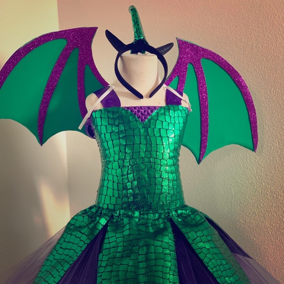 Purple and green dragon tutu costume